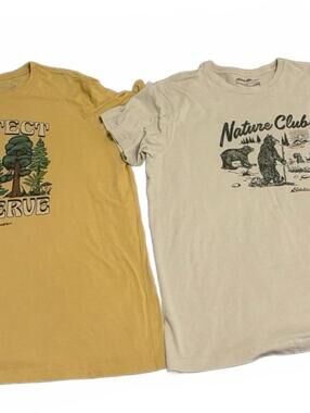 Eddie Bauer Mens Yellow White Graphic Tee Shirts Lot of 2